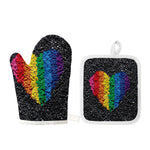 LGBT Pride Rainbow Heart Stones Print Oven Mitt And Pot Holder Set