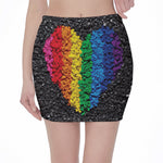 LGBT Pride Rainbow Heart Stones Print Pencil Mini Skirt