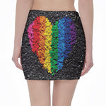 LGBT Pride Rainbow Heart Stones Print Pencil Mini Skirt