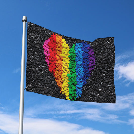 LGBT Pride Rainbow Heart Stones Print Polyester Flag