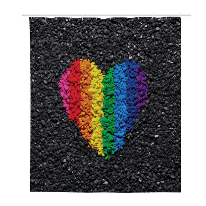 LGBT Pride Rainbow Heart Stones Print Polyester Shower Curtain