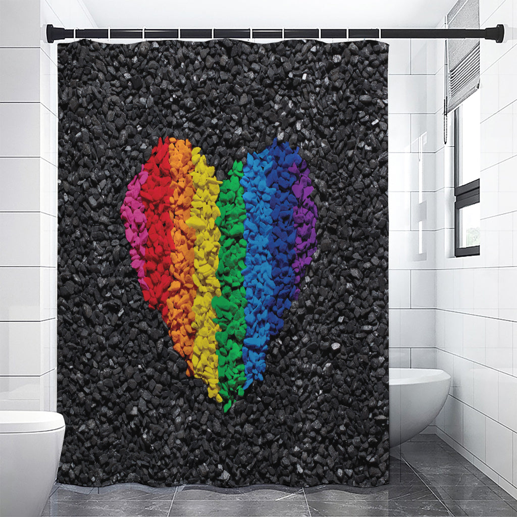 LGBT Pride Rainbow Heart Stones Print Premium Shower Curtain