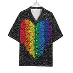 LGBT Pride Rainbow Heart Stones Print Rayon Hawaiian Shirt