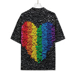 LGBT Pride Rainbow Heart Stones Print Rayon Hawaiian Shirt