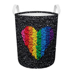 LGBT Pride Rainbow Heart Stones Print Round Laundry Basket