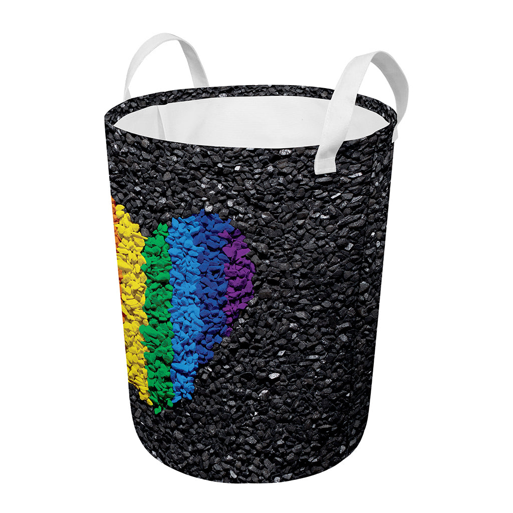 LGBT Pride Rainbow Heart Stones Print Round Laundry Basket
