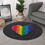 LGBT Pride Rainbow Heart Stones Print Round Rug