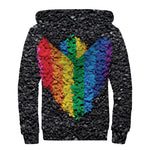LGBT Pride Rainbow Heart Stones Print Sherpa Lined Zip Up Hoodie