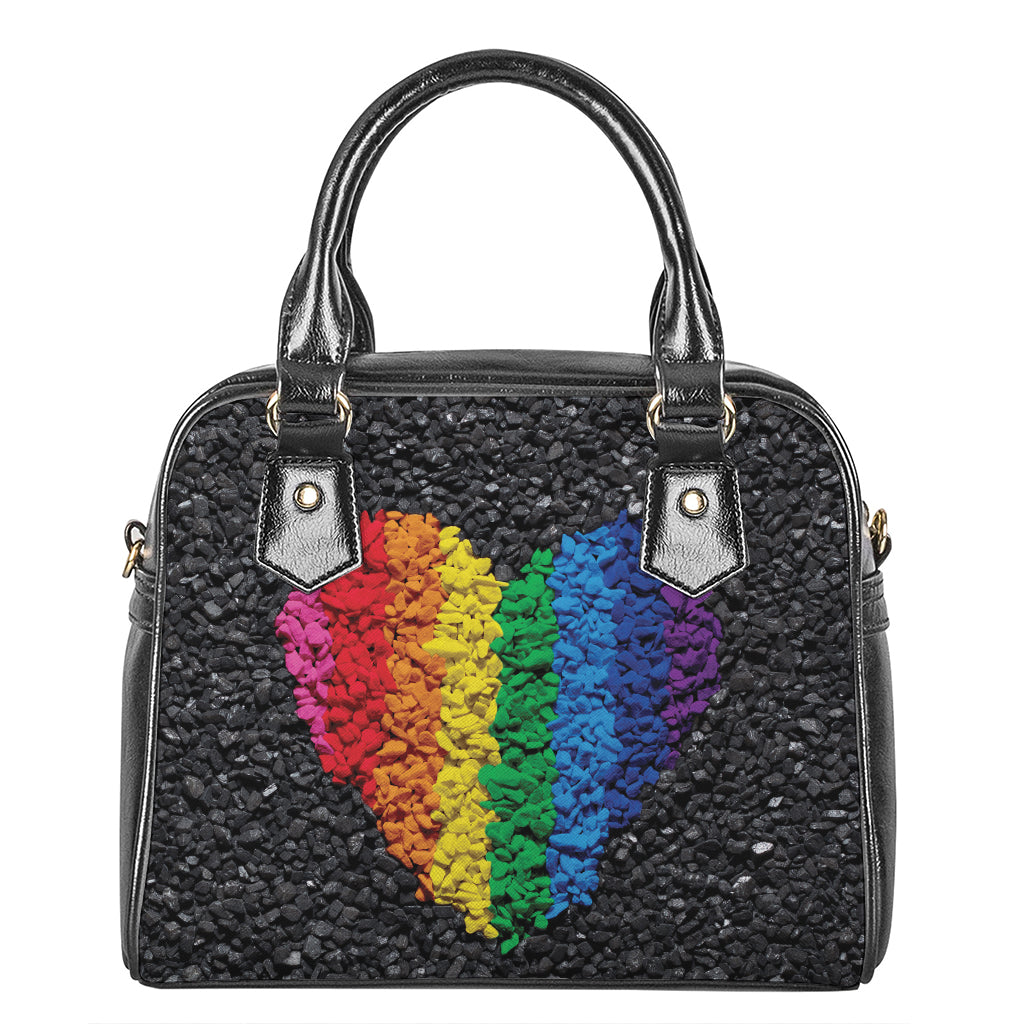 LGBT Pride Rainbow Heart Stones Print Shoulder Handbag