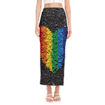 LGBT Pride Rainbow Heart Stones Print Side Slit Maxi Skirt