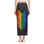LGBT Pride Rainbow Heart Stones Print Side Slit Maxi Skirt