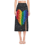 LGBT Pride Rainbow Heart Stones Print Side Slit Midi Skirt