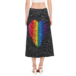 LGBT Pride Rainbow Heart Stones Print Side Slit Midi Skirt