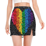 LGBT Pride Rainbow Heart Stones Print Side Slit Mini Skirt