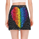 LGBT Pride Rainbow Heart Stones Print Side Slit Mini Skirt