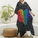 LGBT Pride Rainbow Heart Stones Print Silk V-Neck Kaftan Dress