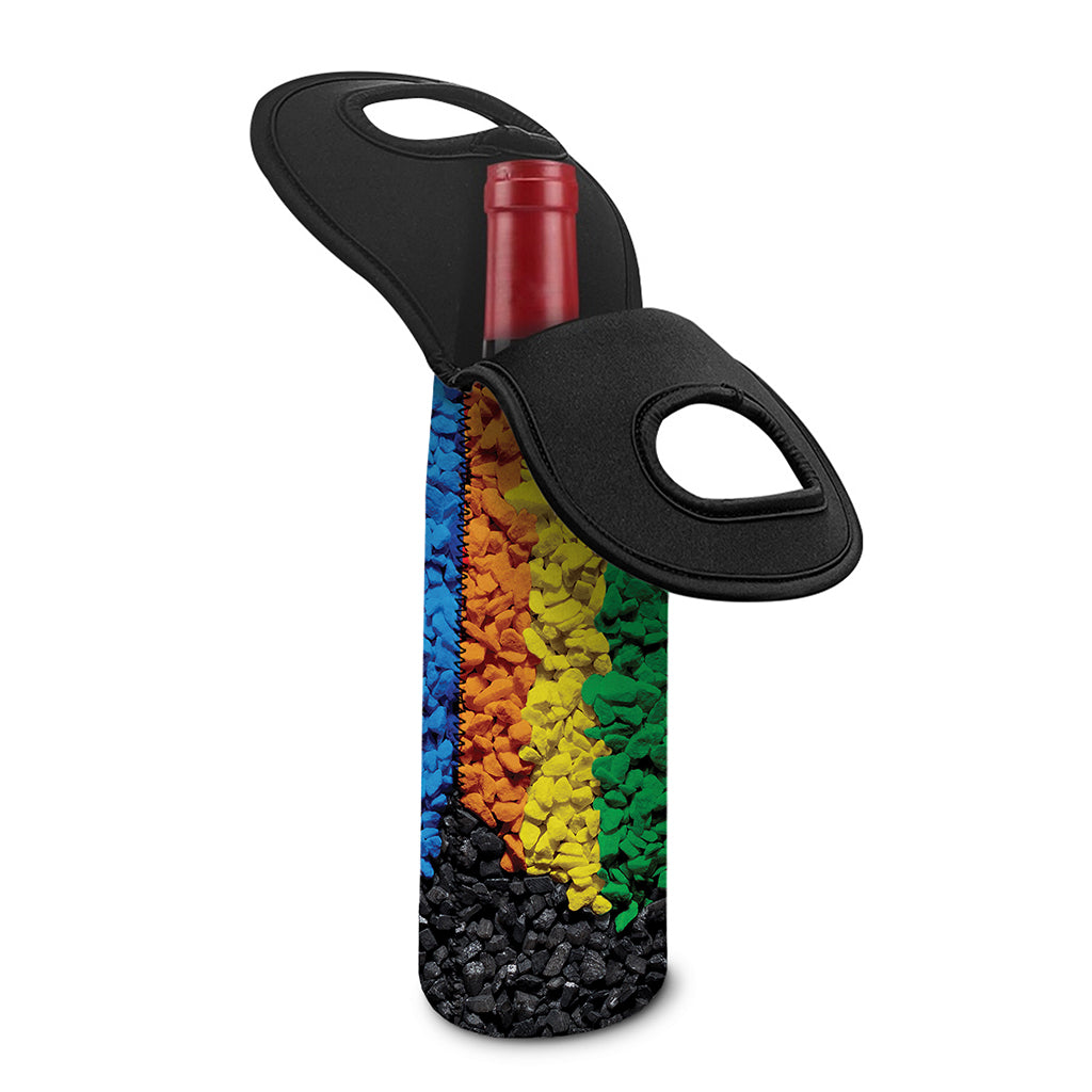 LGBT Pride Rainbow Heart Stones Print Single Neoprene Wine Tote