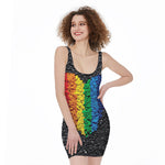 LGBT Pride Rainbow Heart Stones Print Sleeveless Bodycon Dress