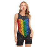 LGBT Pride Rainbow Heart Stones Print Sleeveless One Piece Swimsuit
