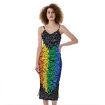 LGBT Pride Rainbow Heart Stones Print Slim Fit Midi Cami Dress