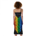 LGBT Pride Rainbow Heart Stones Print Slim Fit Midi Cami Dress