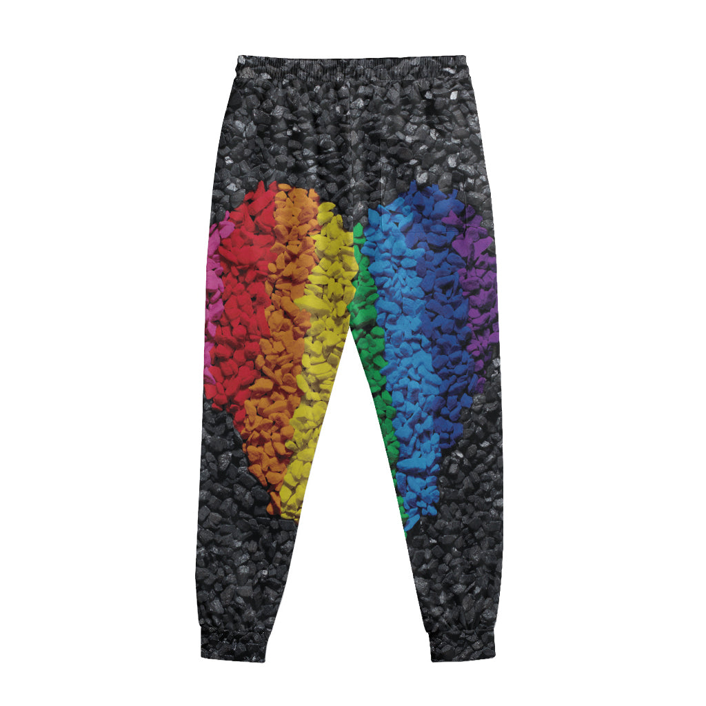 LGBT Pride Rainbow Heart Stones Print Sweatpants