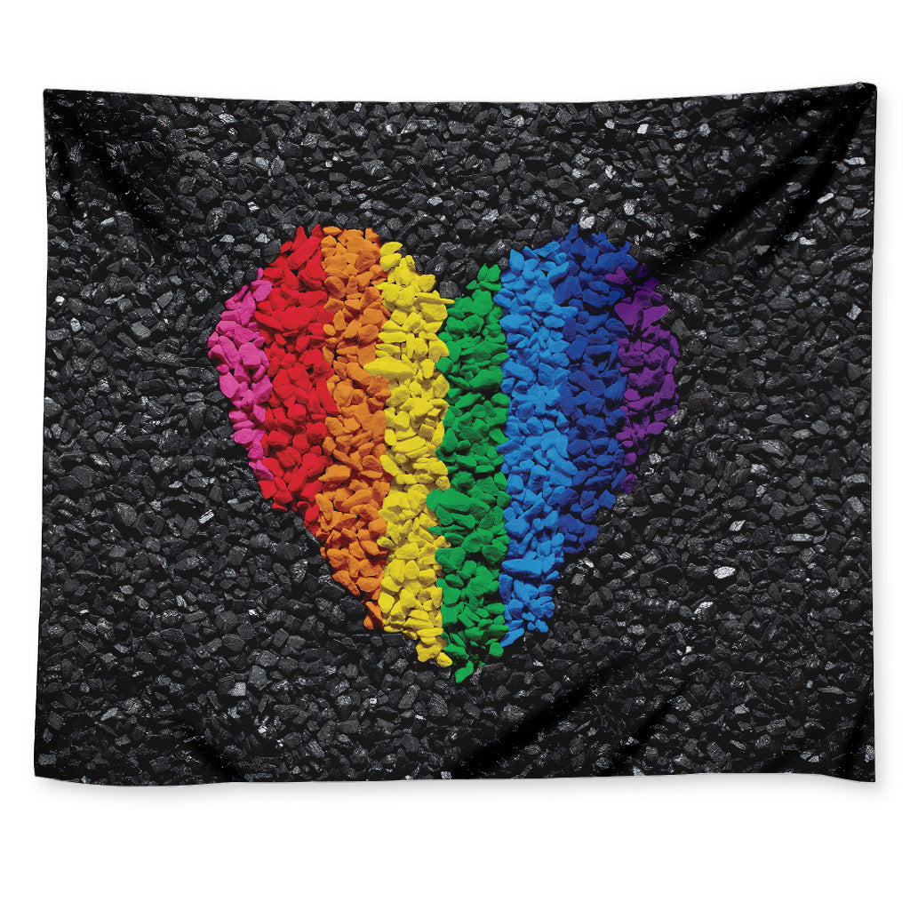 LGBT Pride Rainbow Heart Stones Print Tapestry