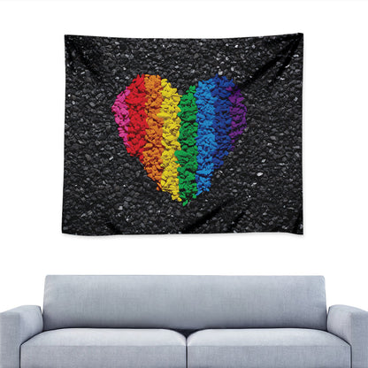 LGBT Pride Rainbow Heart Stones Print Tapestry