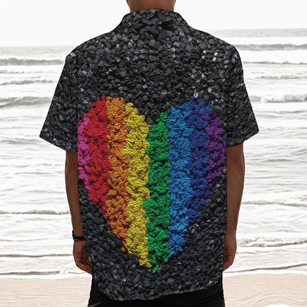 LGBT Pride Rainbow Heart Stones Print Textured Short Sleeve Shirt