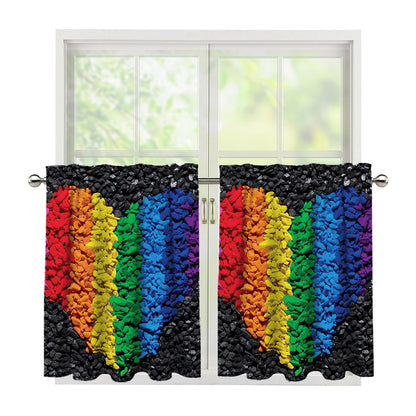 LGBT Pride Rainbow Heart Stones Print Tier Curtains