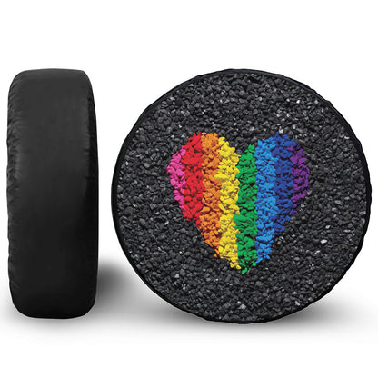 LGBT Pride Rainbow Heart Stones Print Tire Cover
