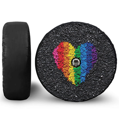 LGBT Pride Rainbow Heart Stones Print Tire Cover With Camera Hole