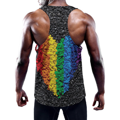LGBT Pride Rainbow Heart Stones Print Training Tank Top