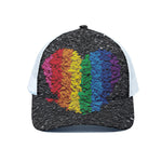 LGBT Pride Rainbow Heart Stones Print White Mesh Trucker Cap