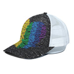 LGBT Pride Rainbow Heart Stones Print White Mesh Trucker Cap