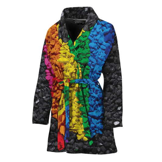 LGBT Pride Rainbow Heart Stones Print Women's Bathrobe