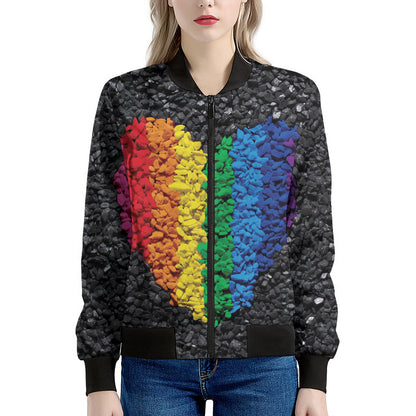LGBT Pride Rainbow Heart Stones Print Women's Bomber Jacket