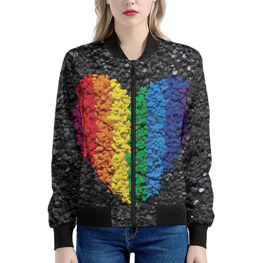 LGBT Pride Rainbow Heart Stones Print Women's Bomber Jacket
