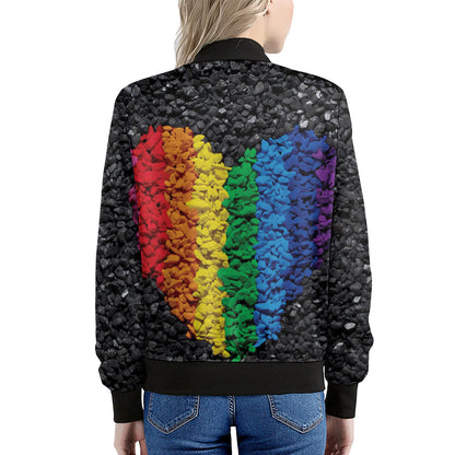 LGBT Pride Rainbow Heart Stones Print Women's Bomber Jacket