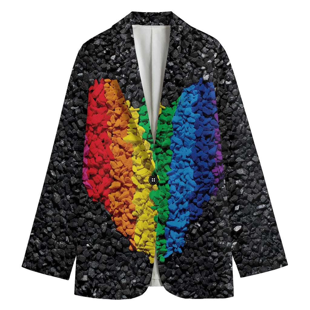LGBT Pride Rainbow Heart Stones Print Women's Cotton Blazer