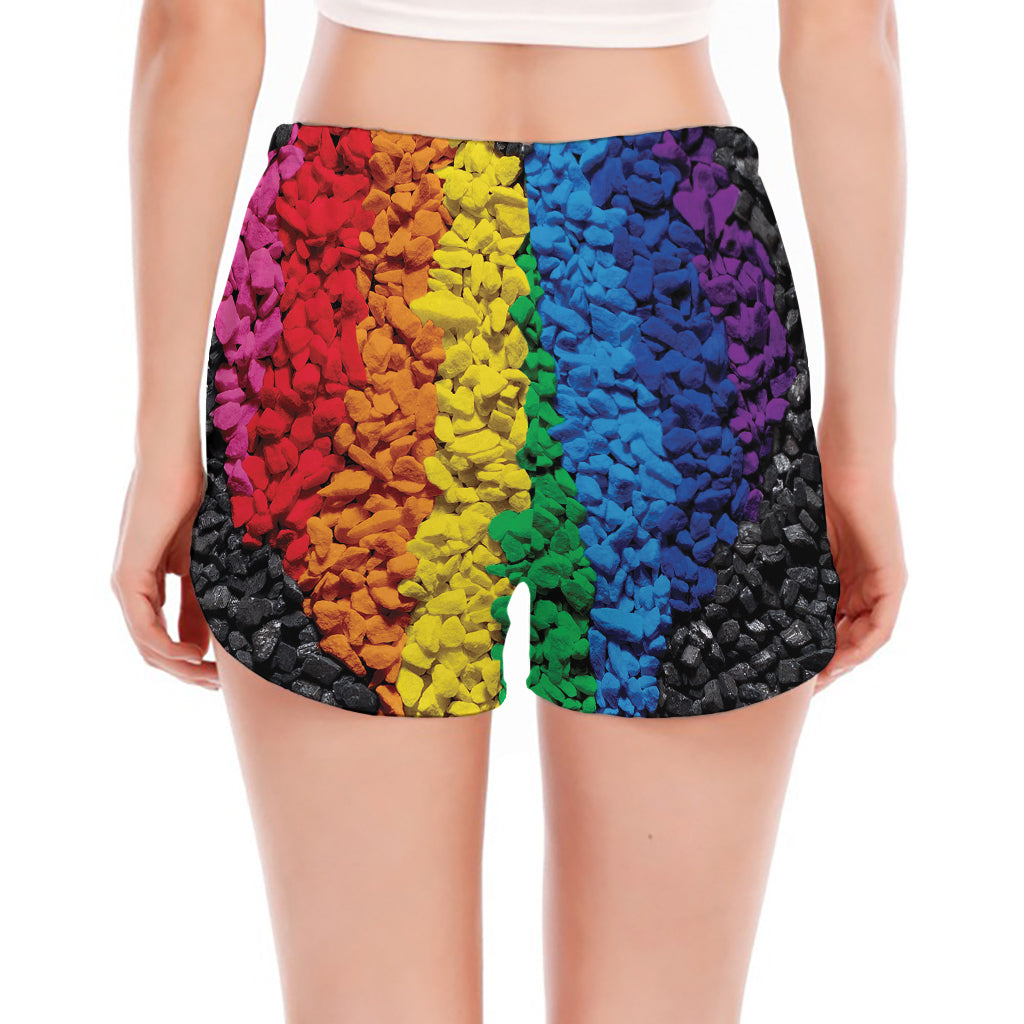 LGBT Pride Rainbow Heart Stones Print Women's Split Running Shorts