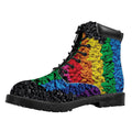 LGBT Pride Rainbow Heart Stones Print Padded Collar Lace Up Boots