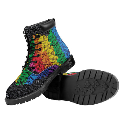 LGBT Pride Rainbow Heart Stones Print Work Boots