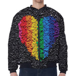 LGBT Pride Rainbow Heart Stones Print Zip Sleeve Bomber Jacket