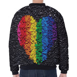LGBT Pride Rainbow Heart Stones Print Zip Sleeve Bomber Jacket