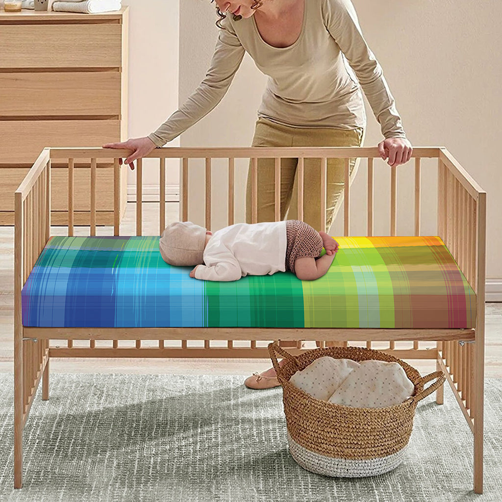 LGBT Pride Rainbow Plaid Pattern Print Baby Crib Sheet