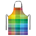 LGBT Pride Rainbow Plaid Pattern Print Bib Apron With Pocket