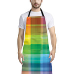 LGBT Pride Rainbow Plaid Pattern Print Bib Apron With Pocket