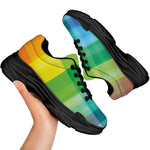 LGBT Pride Rainbow Plaid Pattern Print Black Chunky Shoes