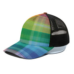 LGBT Pride Rainbow Plaid Pattern Print Black Mesh Trucker Cap